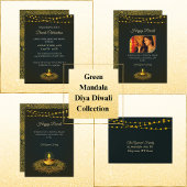 Mandala Diyas Green Gold Diwali Party Einladung