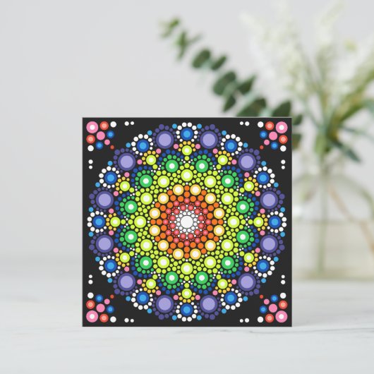 Mandala Dot Fraktal Retro Hippie Trippy Dots Einladung (Stehend Vorderseite)