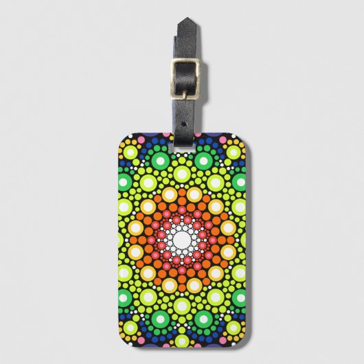 Mandala Dot Fraktal Retro Hippie Trippy Dots Gepäckanhänger (Vorderseite Vertikal)