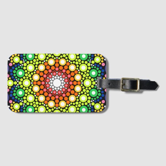 Mandala Dot Fraktal Retro Hippie Trippy Dots Gepäckanhänger (Vorderseite (Horizontal))