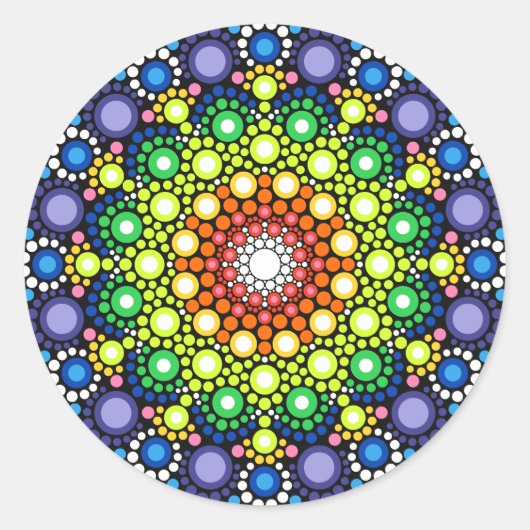 Mandala Dot Fraktal Retro Hippie Trippy Dots Runder Aufkleber (Vorderseite)