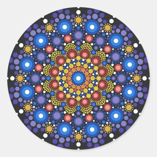 Mandala Dot Fraktal Retro Hippie Trippy Dots Runder Aufkleber (Vorderseite)