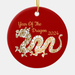 Mandala Dragon 2024 Chinesischer Neujahrsroter Keramik Ornament