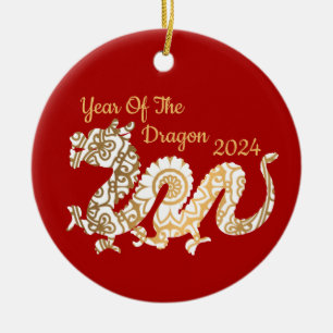 Mandala Dragon 2024 Chinesischer Neujahrsroter Keramik Ornament