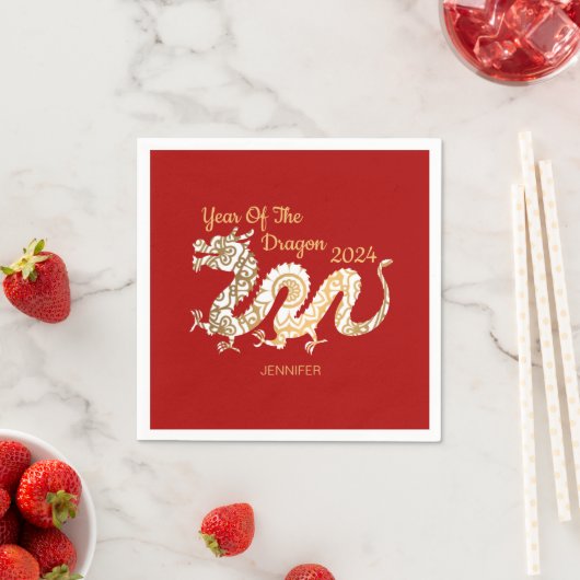 Mandala Dragon 2024 Chinesischer Neujahrsroter Serviette (Beispiel)