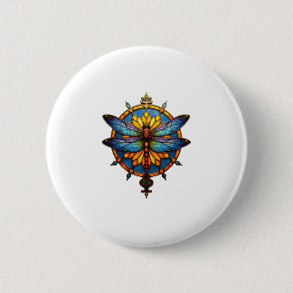 Mandala Dragonfly Luminous Sacred Geometry Spiritu Button