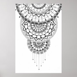 Mandala-Druck in Schwarzweiß Poster
