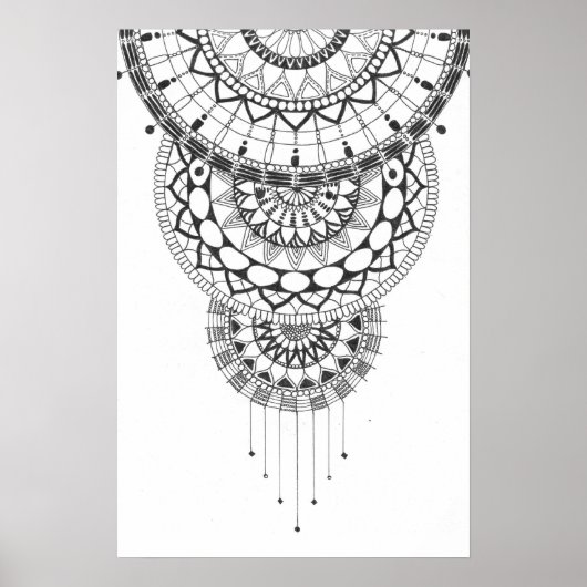 Mandala-Druck in Schwarzweiß Poster (Vorne)