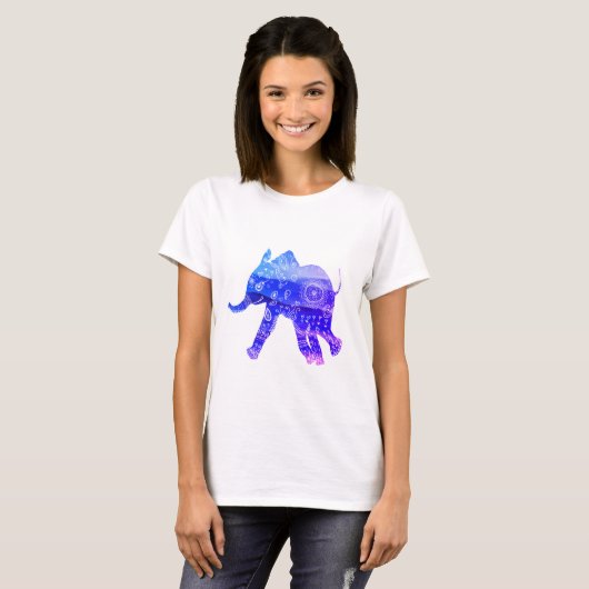 Mandala Elefant Basic T - Shirt, White T-Shirt (Vorne ganz)