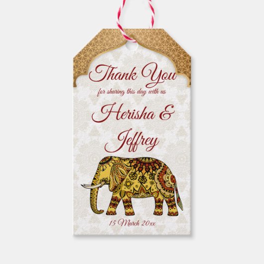 Mandala Elefant Indische Gastgeschenk Hochzeit Geschenkanhänger (Vorderseite)