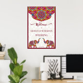 Mandala-Elefant indisches Hochzeit-Willkommensschi Poster (Heimbüro)