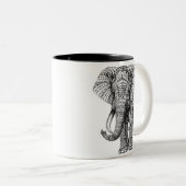 Mandala-Elefant-Tasse Zweifarbige Tasse (VorderseiteRechts)