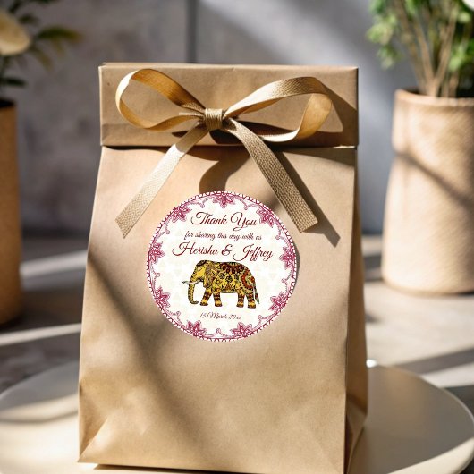 Mandala Elefanten Indische Grenzhochzeit Runder Aufkleber