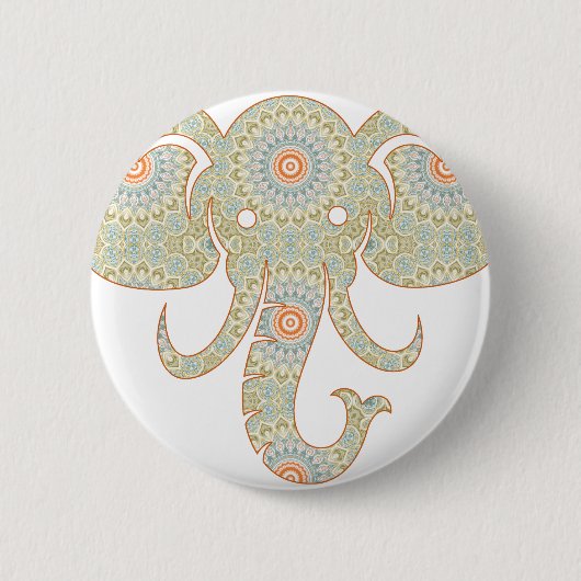 Mandala Elefantenkopf Design Button (Vorderseite)