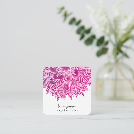 Mandala Elegant Boho Paisley Pink Piazza della Rif Quadratische Visitenkarte (Stehend Vorderseite)