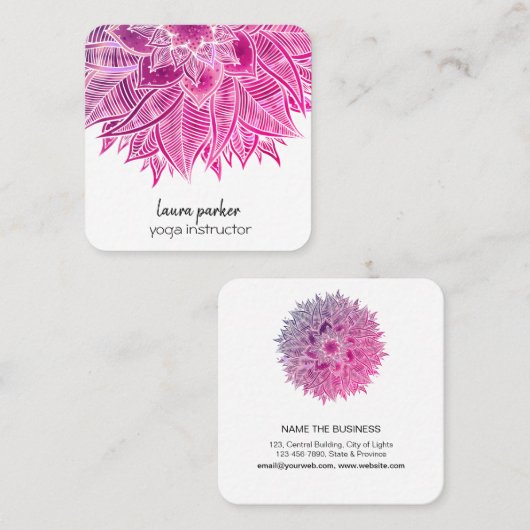 Mandala Elegant Boho Paisley Pink Piazza della Rif Quadratische Visitenkarte (Vorne/Hinten)