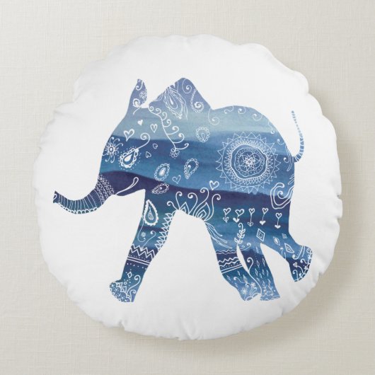 Mandala Elephant ArtPolyester Rundkissen Rundes Kissen (Vorderseite)