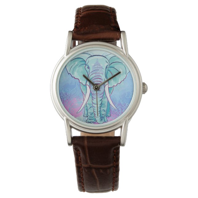Mandala Elephant Bohemisch Hippie Armbanduhr (Vorderseite)