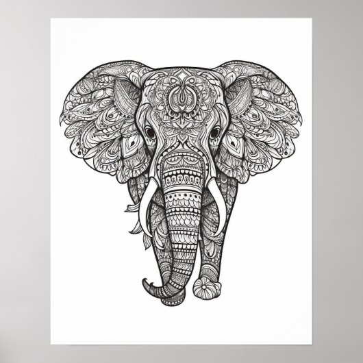 Mandala Elephant Coloring Poster für Erwachsene (Vorne)