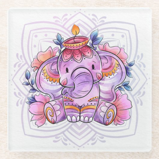 Mandala Elephant/Ganesh Glasuntersetzer (Vorderseite)