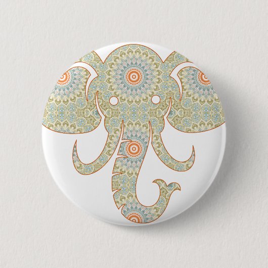 Mandala Elephant Head Design Button (Vorderseite)