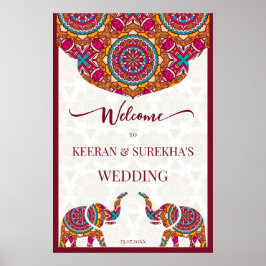 Mandala elephant Indian wedding welcome sign Poster