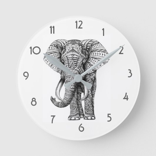 Mandala Elephant Wall Clock Runde Wanduhr (Vorderseite)