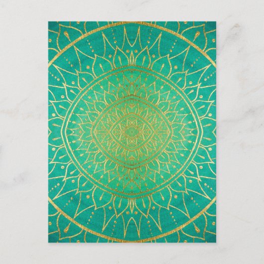 Mandala Emeral Green Gold Colorful Postkarte (Vorderseite)