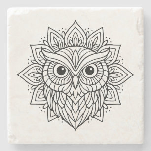 Mandala-Eulen-Kopf-Linienkunst Steinuntersetzer
