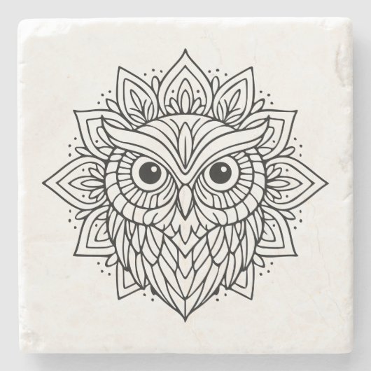 Mandala-Eulen-Kopf-Linienkunst Steinuntersetzer (Vorderseite)