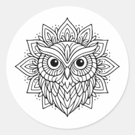 Mandala-Eulenkopf-Linienkunst Runder Aufkleber