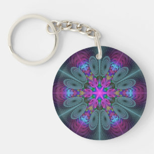 Mandala Farbige Schlagkräftige Fraktal Kunst Kalei Schlüsselanhänger