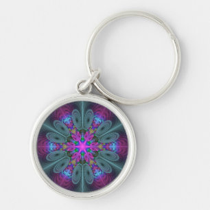 Mandala Farbige Schlagkräftige Fraktal Kunst Kalei Schlüsselanhänger