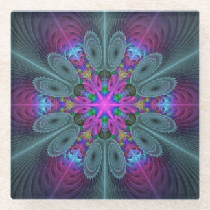 Mandala Farbige Spirituelle Fractal Kunst Mit Rosa Glasuntersetzer