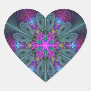 Mandala Farbige Spirituelle Fractal Kunst Mit Rosa Herz-Aufkleber