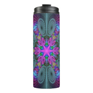 Mandala Farbige Spirituelle Fractal Kunst Mit Rosa Thermosbecher