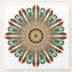 Mandala Feathers Watercolor: Natural Lace Design Glasuntersetzer