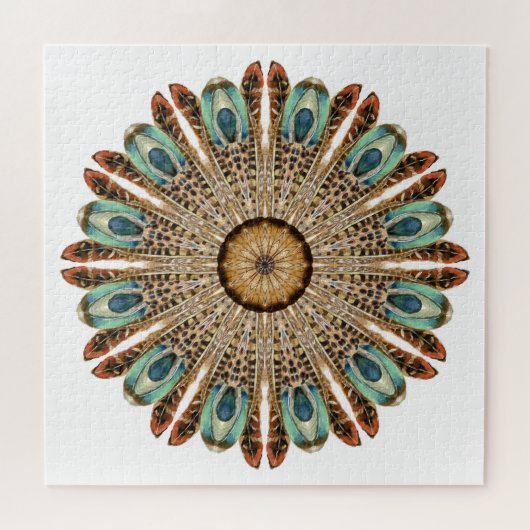 Mandala Feathers Watercolor: Natural Lace Design Puzzle (Horizontal)