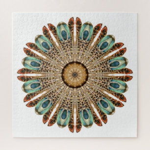 Mandala Feathers Watercolor: Natural Lace Design Puzzle