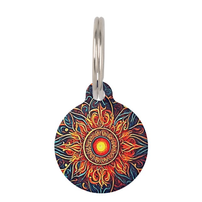 Mandala Flaming Spirituelle Visionäre Kunst Haustiermarke (Vorderseite)