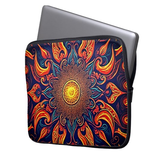 Mandala Flaming Visionäre Kunst Laptopschutzhülle (Vorderseite Links)
