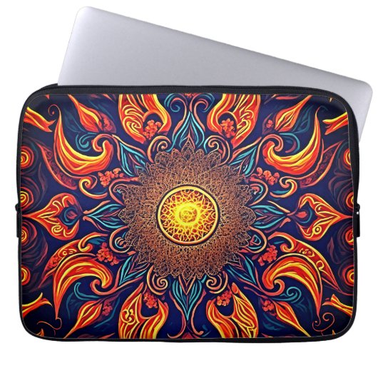 Mandala Flaming Visionäre Kunst Laptopschutzhülle (Vorderseite)