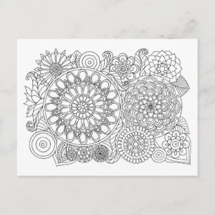 Mandala Floral Bouquet Adult Coloring Postkarte