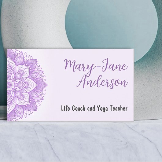 Mandala Floral Design Yoga Studio Lila Pastel Visitenkarte