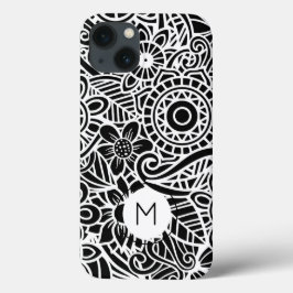 Mandala Floral Modern Monogram INITIAL Schwarz-wei Case-Mate iPhone Hülle