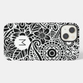 Mandala Floral Modern Monogram INITIAL Schwarz-wei iPhone Hülle (Rückseite (Horizontal))