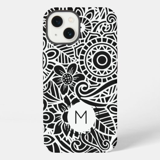 Mandala Floral Modern Monogram INITIAL Schwarz-wei iPhone Hülle (Rückseite)
