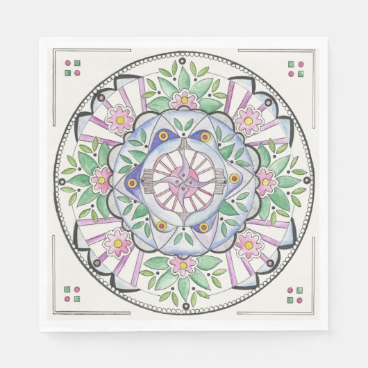 Mandala Floribunda Design auf Papierservietten (Vorderseite)