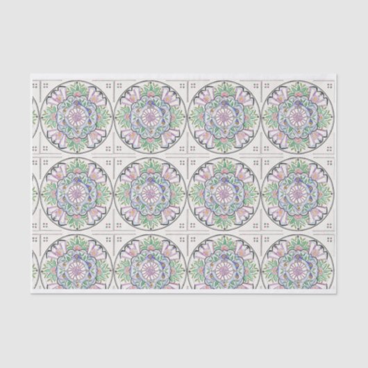 Mandala Floribunda Design auf Papiertaschentuch Seidenpapier (Vorderseite)
