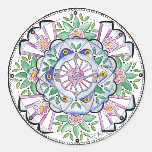 Mandala Floribunda Runder Aufkleber (Vorderseite)